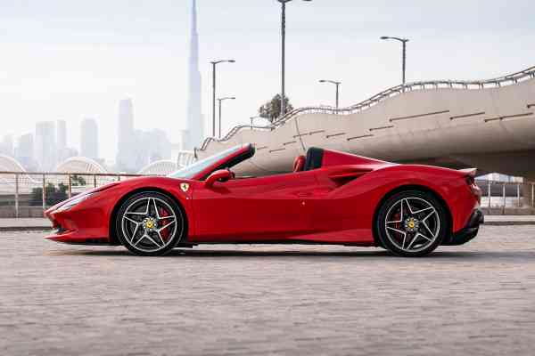 Rent red Ferrari F8 Spider in Dubai