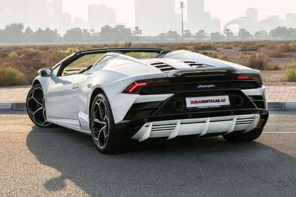 Rent White Lamborghini Huracan Evo Spider in Dubai