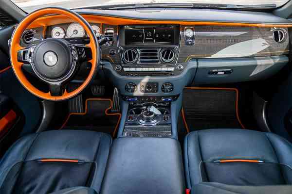 Rent Orange unique, black badge Rolls Royce Wraith 2020 model, REF-156 in Dubai