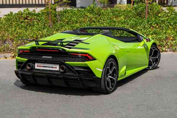 Rent Green Lamborghini Huracan Evo Spider in Dubai