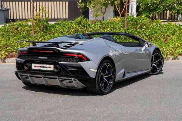Rent Silver Lamborghini Huracan Evo Spider in Dubai
