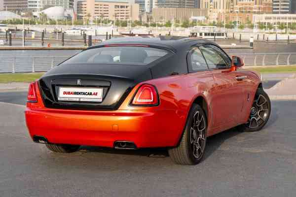 Rent Orange unique, black badge Rolls Royce Wraith 2020 model, REF-156 in Dubai