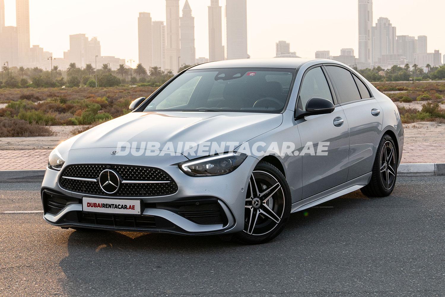 Brand new silver Mercedes Benz C300 is available for rent