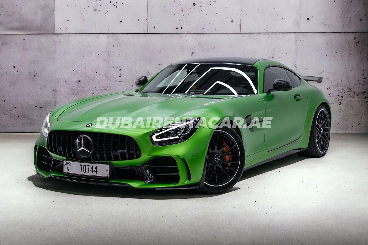 Green Mercedes-Benz AMG GTR available for rent in Dubai