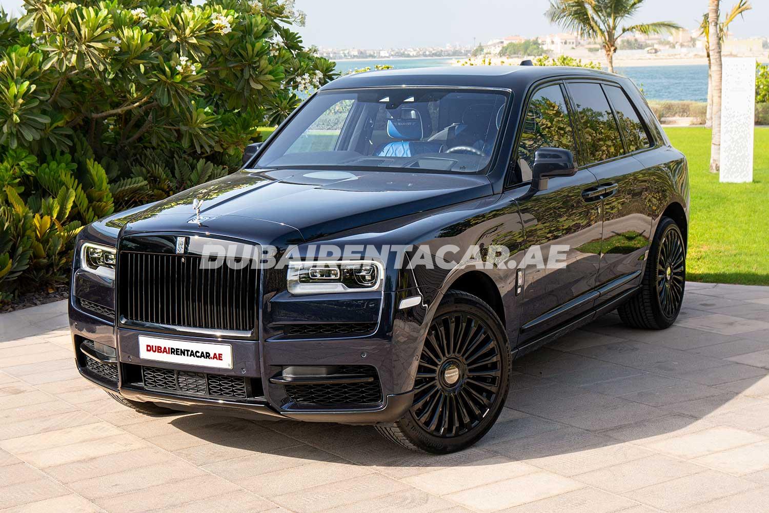 Rent Blue mansory Rolls Royce Cullinan 2021 model, REF-136 in Dubai