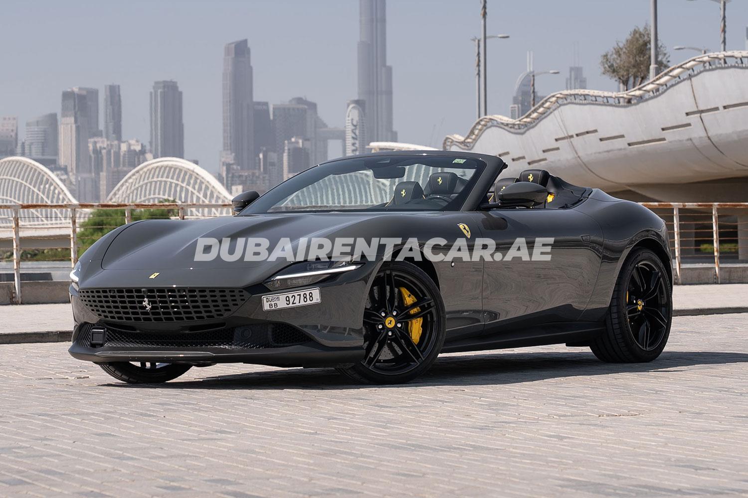 Rent nardo grey Ferrari Roma spider in Dubai