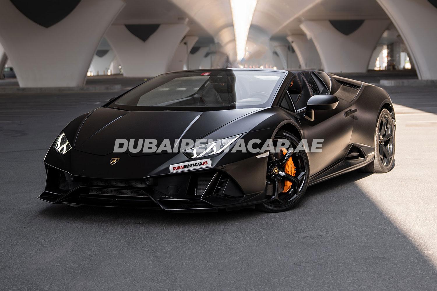 Rent Black Lamborghini Huracan Evo Spyder in Dubai