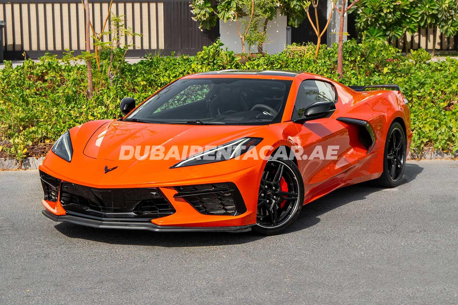 Rent Orange Chevrolet Corvete in Dubai