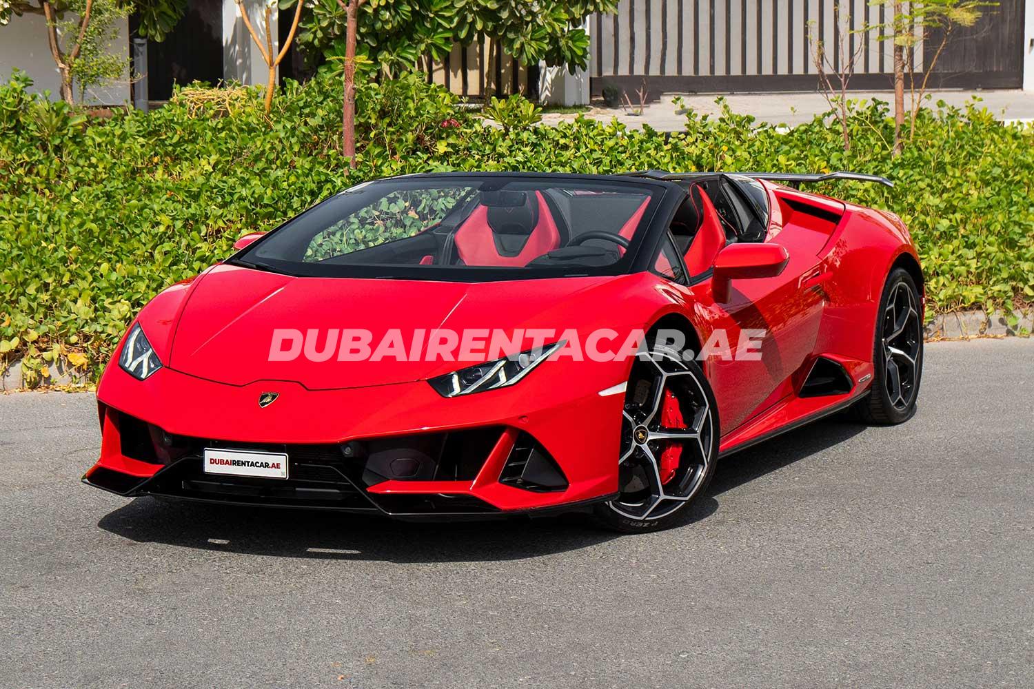 Rent Red Lamborghini Huracan Evo Spider in Dubai