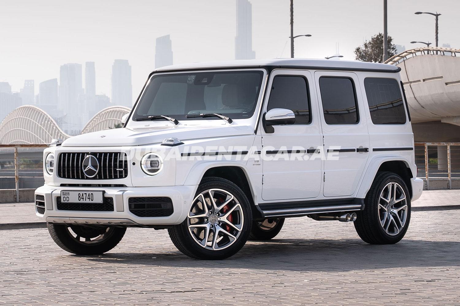 G63 white on white available for rent in Dubai