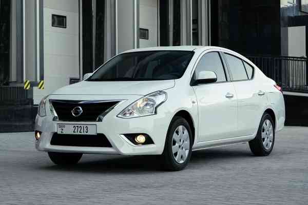 White Nissan Sunny available for rent in Dubai